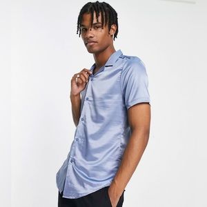ASOS design skinny satin shirt in dusty blue